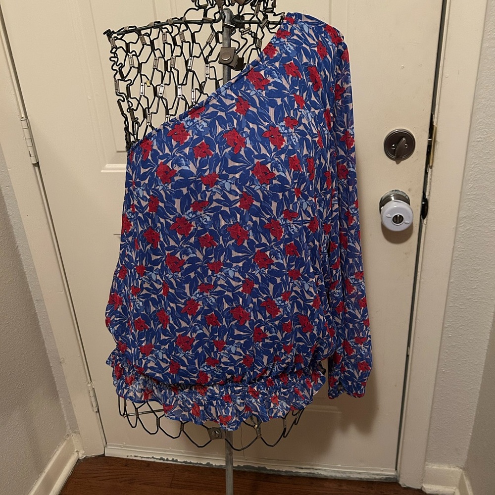 Lucky Brand Asymmetrical Blue and Red Blouse